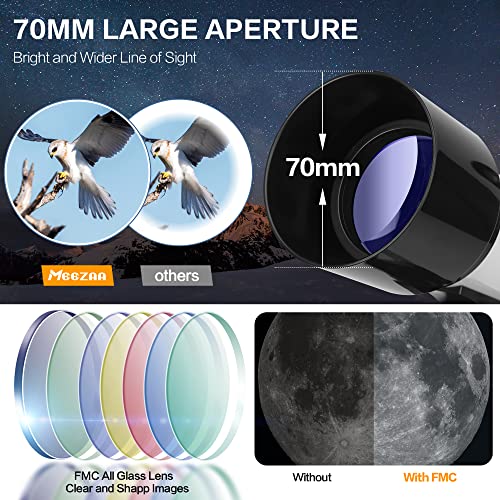 MEEZAA Telescopio, Telescopio Astronomico Bambini, 70/400mm Rifrattore Telescopio Professionale per Adulti e Principianti, Telescopio Portatile con Adattatore Telefonico, Treppiede e Borsa Trasporto : Elettronica