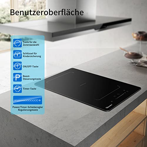 GIONIEN Piano cottura a induzione a 2 zone con spina,30 cm Domino piano cottura elettrico, doppia piastra a induzione con zone flessibili,sicurezza bambini, timer,16A, 2800W : Amazon.it: Grandi elettrodomestici
