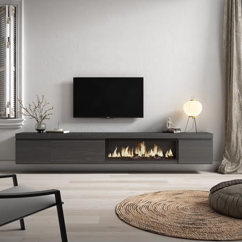 Skraut Home | Mobile TV Soggiorno | Ampio spazio a disposizione | 288x45x35 cm | TV di grande formato | Camino elettrico XXL | Sospeso, da appendere | Stile moderno | Nero : Amazon.it: Casa e cucina