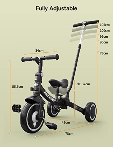 besrey Triciclo per Bambini 7 in 1 con Maniglia di Spinta per il Genitore a 5 Altezza per 1 5 Anni, Triciclo per Bambini Pieghevole, Bici per Bambini con Frizione a Ruota, Ruote Più Grandi, nero : Giochi e giocattoli