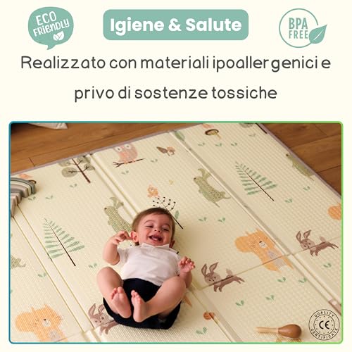 Tappeto Gioco Bambini 200x180 Spessore 1,5 cm  Tappetone Neonato Morbido, Ideale Per Giocare in Sicurezza, Facile da Pulire e Non Tossico, Tappeto Gioco Bambini Pieghevole, Reversibile e Impermeabile : Prima infanzia