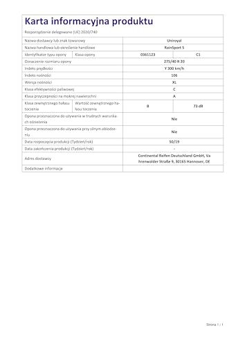 Uniroyal 72192 Pneumatico 275/40 R20 106Y Rainsport 5 Xl : Amazon.it: Auto e Moto