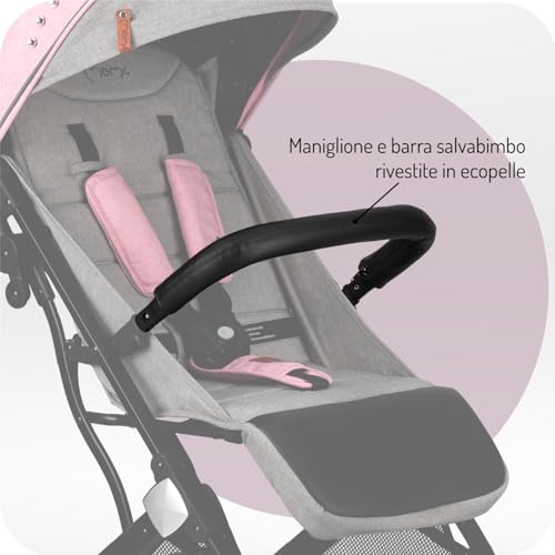 Passeggino MoMi ESTELLE DAKAR a partire da 6 mesi (fino a 22 kg), pieghevole con cintura di sicurezza a 5 punti, cestino porta spesa e funzione di apertura, manico telescopico per il traino : MoMi: Prima infanzia