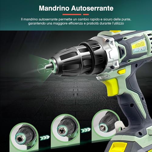 Set Trapano a Percussione con 13 Accessori inclusi e 2 Velocità   Batteria 2Ah, Mirino LED, 20V, Ideale per Fai Da Te e Lavori Professionali : Amazon.it: Fai da te