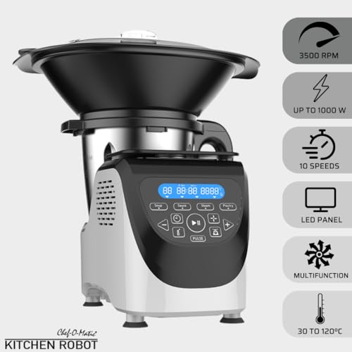 Chef O Matic robot da cucina multifunzione Kitchen Robot, 1000w, 3L, 3500 giri al minuto, Accessori multipli, 10 velocità, Schermo tattile a LED, Design elegante : Amazon.it: Casa e cucina