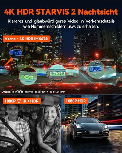 VANTRUE N4 Pro 4K  1080P 1080P 3 Lent STARVIS 2 Sensor Dash Cam, 5GHz WiFi GPS Telecamera per Auto, 3xHDR IR Dashcam Auto, Controllo Vocale 24h. Modalità di Parcheggio Buffer, 3.19” IPS Max 512G : Amazon.it: Elettronica