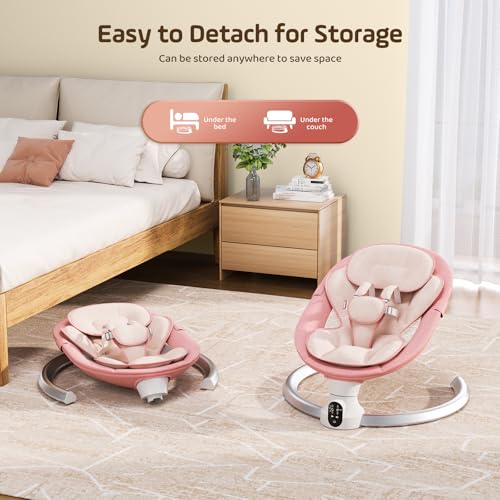Brolteja Sdraietta Neonati Elettrica 0 9 kg,Dondolo Neonati Elettrico con Telecomando e Bluetooth,Sdraietta Neonati con 5 Ampiezza di Dondolio e Cintura di Sicurezza a 5 Punti,Rete per Insetti (Rosa) : Prima infanzia