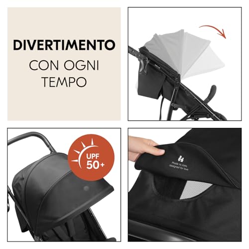 hauck Passeggino 3 Ruote Rapid 3 Air   Passeggino Leggero 22Kg Portata   Passeggino Pieghevole, Reclinabile Dalla Nascita, Manico Regolabile   Protezione UV50 , Ruote Ad Aria e Cesto Fino a 3kg   Nero : Prima infanzia