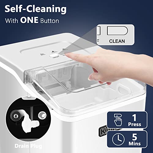 KUMIO Macchina per il ghiaccio da banco, 9 proiettili di ghiaccio pronto in 6 8 minuti, 12 kg/24 ore, macchina per il ghiaccio silenziosa portatile autopulente con paletta e cestello, bianco : Amazon.it: Casa e cucina