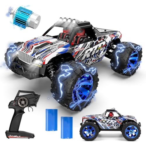 Auto telecomandata 1/14, 35   KM/H RC Auto con luci, Monstertruck telecomandato con 2 batterie 30 minuti, 2,4 GHz RC Auto Offroad impermeabile RTR All Terrain, regalo per bambini adulti : Giochi e giocattoli