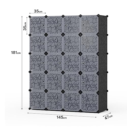 Mondeer Armadio, Legno Polipropilene (PP) Metallo Plastica Acrilonitrile butadiene stirene (ABS), Nero, Semitrasparente, Bianco, 14547181cm : Amazon.it: Casa e cucina