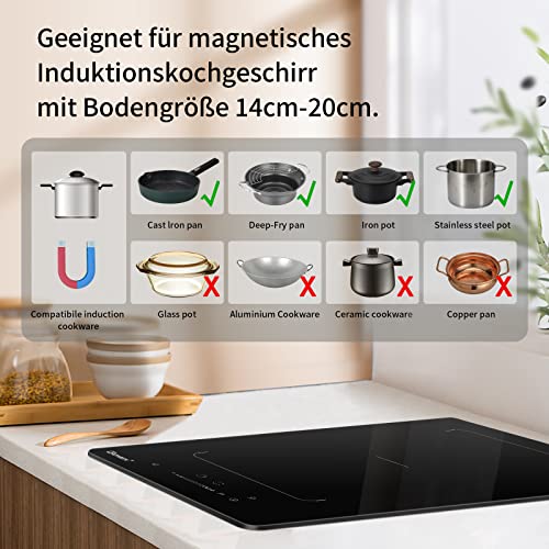 GIONIEN Piano cottura a induzione a 2 zone con spina,30 cm Domino piano cottura elettrico, doppia piastra a induzione con zone flessibili,sicurezza bambini, timer,16A, 2800W : Amazon.it: Grandi elettrodomestici