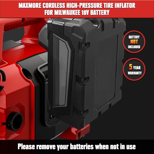 MaxMore   Compressore d'aria portatile senza fili per batteria Milwaukee da 18 V, 160 psi, ad alta pressione, con manometro digitale, spegnimento automatico, luce LED per palloni, pneumatici, : Amazon.it: Auto e Moto