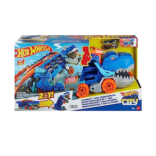 Hot Wheels City   Mega Dino Trasportatore, pista da corsa che si trasforma in un T Rex & Confezione da 20 Macchinine, Veicoli in Scala 1:64 Assortiti : Giochi e giocattoli