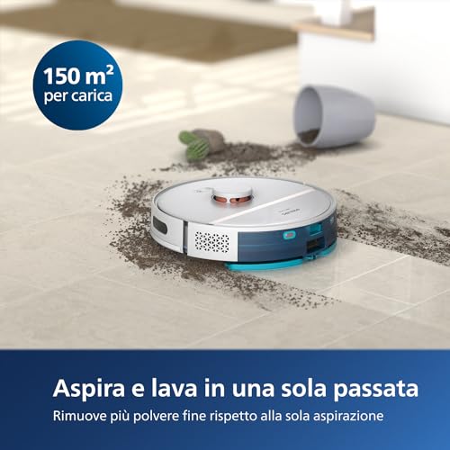 PHILIPS HomeRun Serie 3000 Robot Aspirapolvere e Lavapavimenti con Mappatura, Alta Potenza Asp.ne 4000 Pa, navigazione laser, 200 min funzionamento, per Tappeti e Peli di Animali, App WiFi, XU3000/02 : Casa e cucina
