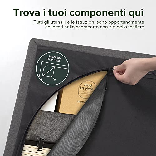 Zinus Lottie Letto 80x190 cm   Struttura letto 35 cm di altezza   Struttura letto imbottita con supporto a doghe in legno   Grigio : Casa e cucina