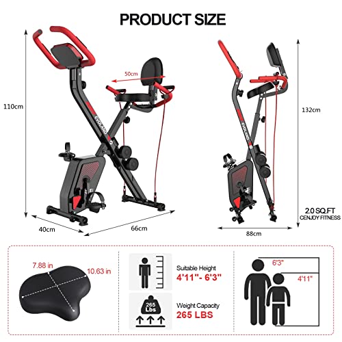 EVOLAND Cyclette Pieghevole da Casa, X Bike con Schienale, Sensore di Frequenza Cardiaca, 8 Livelli di Resistenza Magnetica, Attrezzatura per il Fitness per Adulti, 120kg Capacità nero e rosso : Sport e tempo libero