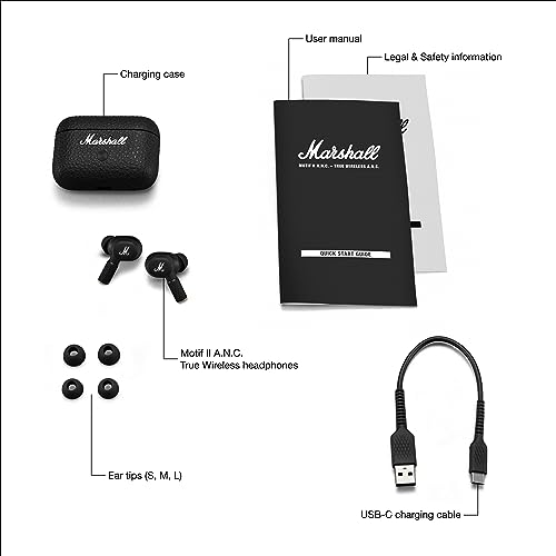 Marshall Motif II ANC, Cuffie Bluetooth con Cancellazione Attiva del Rumore, Auricolari Bluetooth, 30 Ore di Riproduzione, Nero : Elettronica