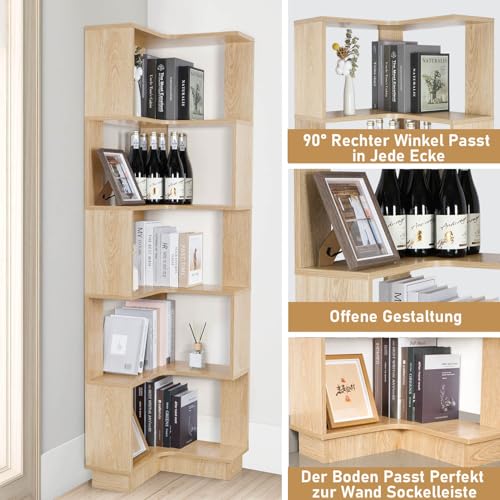 bimiti Libreria angolare a 6 strati, in legno, altezza 175 cm, grande scaffale angolare per soggiorno, casa, ufficio : Amazon.it: Casa e cucina