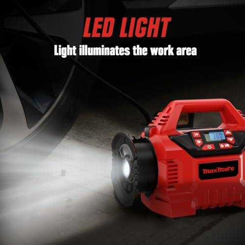 MaxMore   Compressore d'aria portatile senza fili per batteria Milwaukee da 18 V, 160 psi, ad alta pressione, con manometro digitale, spegnimento automatico, luce LED per palloni, pneumatici, : Amazon.it: Auto e Moto