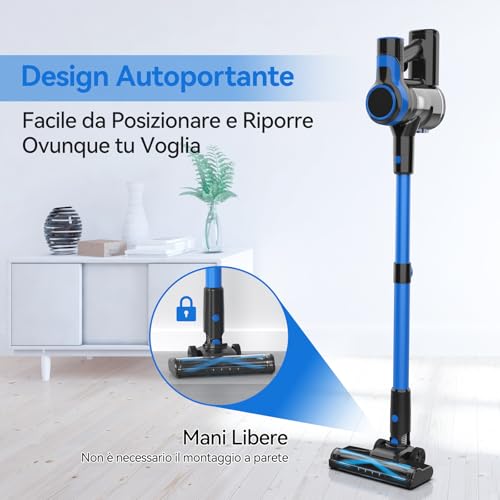 Aspirapolvere Senza Fili, Scopa Elettrica Potente 20000Pa, 40Min Autonomia, 6 in 1 Aspirapolvere Senza Sacco Portatile, Aspirapolvere Leggero in Piedi da Solo per Tappeti Peli Animali Pavimenti Duri : Amazon.it: Casa e cucina