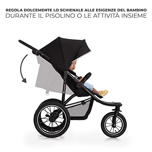 Kinderkraft HELSI Passeggino leggero 3 ruote, dalla nascita fino 27 kg, con Maniglione del genitore regolabile, Posizione sdraietta, Grande ruote gonfiabili, Cestello portaoggetti, Nero : Prima infanzia