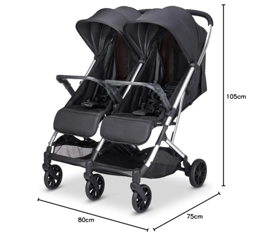 Babify Twin Air Passeggino gemellare, leggero e compatto, omologato fino a 22 kg, passeggino doppio Soft Grey : Prima infanzia