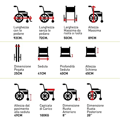 GOVITA Carrozzina Pieghevole Per Passaggi Stretti, Ideale Per I Passaggi In Ascensore_Gostreet Slim 40 Cm   Telaio Doppia Crociera In Acciaio Sedia A Rotelle Pieghevole Slim : Amazon.it: Salute e cura della persona
