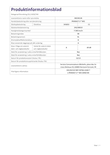 Michelin Primacy 3 EL FSL   245/40R19 98Y   Pneumatico Estivo : Amazon.it: Auto e Moto
