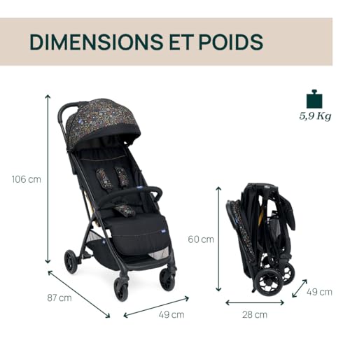 Chicco, Glee, Passeggino 0  Mesi 22 Kg, con Chiusura Automatica e Compatta, Capotte Estensibile con Trattamenti UV50  Antipioggia, Schienale Reclinabile e Regolabile, Poggiagambe : Prima infanzia