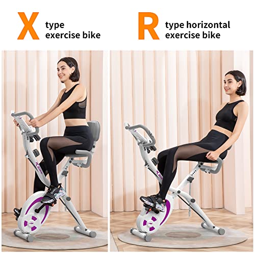 leikefitness Bicicletta stazionaria pieghevole, cyclette reclinata con fasce di resistenza per braccio, sensore di impulsi, monitor LCD e bicicletta da interno facile da montare, 2280 (viola) : Sport e tempo libero