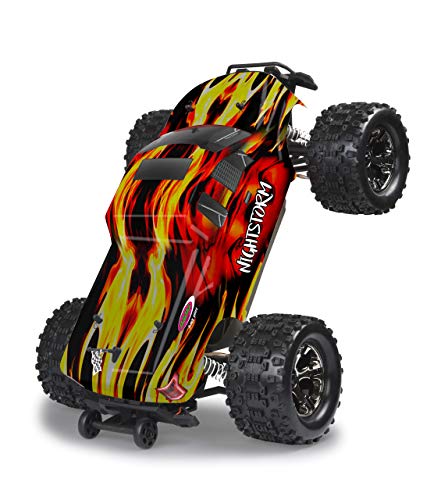 Jamara 059737   Nightstorm Monstertruck BL 4WD 1:10 Lipo 2,4GHz con LED – Multigiocatore, Brushless, Trazione Integrale, Resistente agli Schizzi d´Acqua, Telaio Rinforzato in Alluminio, Wheelybar : Giochi e giocattoli