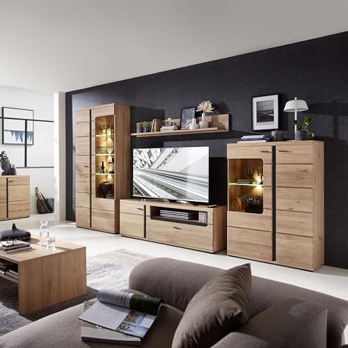 Stella Trading Vetrina in legno antico massiccio, effetto rovere antico con certificazione FSC, moderna vetrina con illuminazione a LED e molto spazio di archiviazione, 90 x 134 x 38 cm (larghezza x : Amazon.it: Casa e cucina