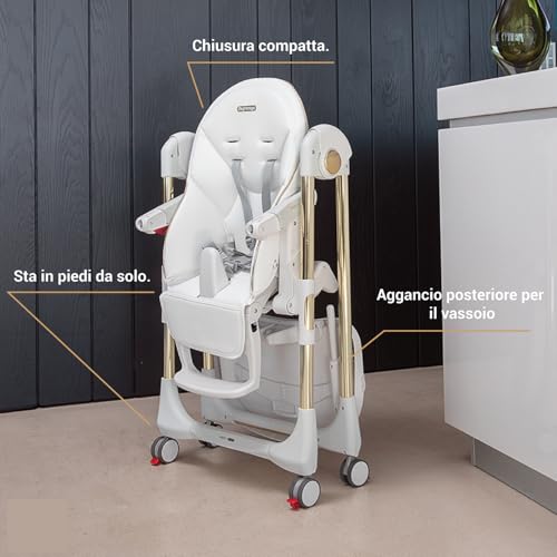 Peg Perego Prima Pappa Follow Me Seggiolone Pappa Neonati Reclinabile, Funzione Sdraietta, 4 ruote, Pieghevole e Ultracompatto, per Bambini da 0 a 3 Anni (0 15 kg), Fragola : Prima infanzia