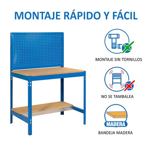 Simon Rack Banco da lavoro per officina, capacità di carico 400 kg, 1445x910x610 mm, pannello forato, tavolo da lavoro fai da te, blu/legno   BT2 : Amazon.it: Commercio, Industria e Scienza