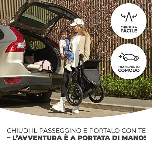 Kinderkraft HELSI Passeggino leggero 3 ruote, dalla nascita fino 27 kg, con Maniglione del genitore regolabile, Posizione sdraietta, Grande ruote gonfiabili, Cestello portaoggetti, Nero : Prima infanzia