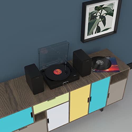 JAM Sound Stream  Turntable, Speaker Stereo Integrati, Connettività Bluetooth, 3 Velocità, Adattatore CA, Cavo da RCA ad AUX, Adattatore per Vinili e Tappetino Inclusi, Nero Opaco : Elettronica