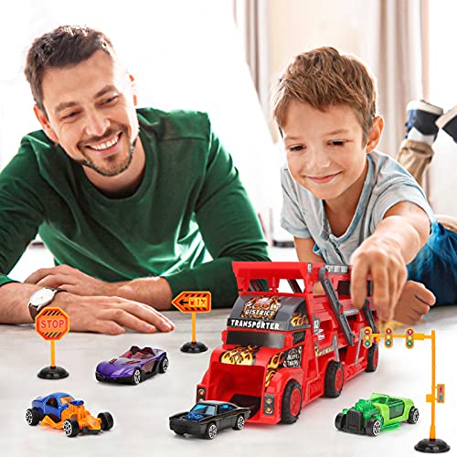 Aoskie Camion Macchinine Giocattolo per Bambini, Camion Bisarca con 8 Mini Cars Macchinine Giocattolo Regali per Bambini 3 4 5 Anni : Giochi e giocattoli