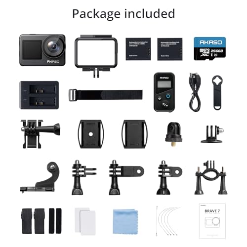 AKASO Brave 7 Action Cam 4K 30FPS 20MP con Scheda di Memoria MicroSDXC U3 da 256GB, IPX8 Fotocamera Subacquea Stabilizzata, Impermeabile Videocamera con Comando Vocale : Elettronica