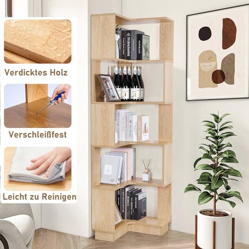 bimiti Libreria angolare a 6 strati, in legno, altezza 175 cm, grande scaffale angolare per soggiorno, casa, ufficio : Amazon.it: Casa e cucina