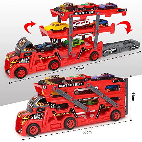 Aoskie Camion Macchinine Giocattolo per Bambini, Camion Bisarca con 8 Mini Cars Macchinine Giocattolo Regali per Bambini 3 4 5 Anni : Giochi e giocattoli