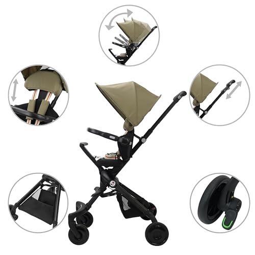 509 Crew EZ TRAVELLER Baby Buggy Stroller Pushchair, Easy & Compact Fold, 2 posizioni Recline Backrest, manico regolabile in altezza, barra frontale regolabile, canopy, basket, da 6 m a 15 kg, kaki : Prima infanzia