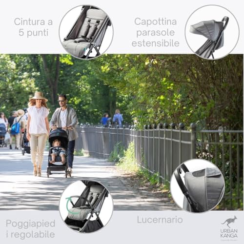 Urban Kanga Wallaby Passeggino Ultra Compatto e Leggero da Viaggio pesa solo 5 Kg 0 40 mesi (Oxford Grigio) : Prima infanzia