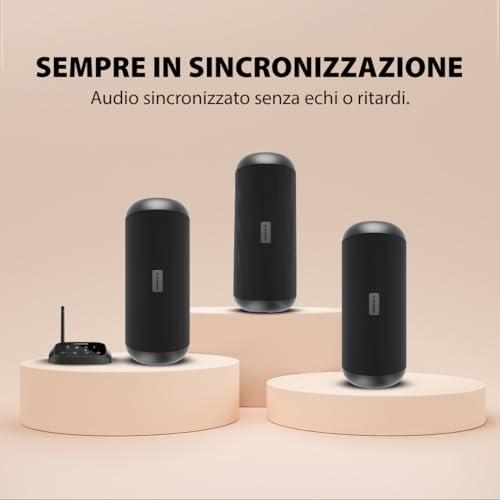 Avantree Harmony   Sistema Di Speaker Stereo per Multiroom e Feste, 1 Trasmettitore e 3 Bluetooth Altoparlanti con Controllo Separato del Volume, Aggiungi fino a 100 Wireless Casses : Elettronica
