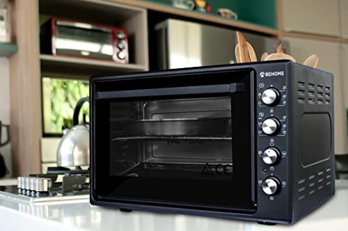 BEHOME Forno Elettrico Ventilato 70 litri con Girarrosto, Autopulente e Smaltato, Temperatura fino a 320° Doppio Vetro con Luce Interna e Timer 1 Girarrosto 2 Teglie e 1 Griglia (Nero) : Amazon.it: Casa e cucina