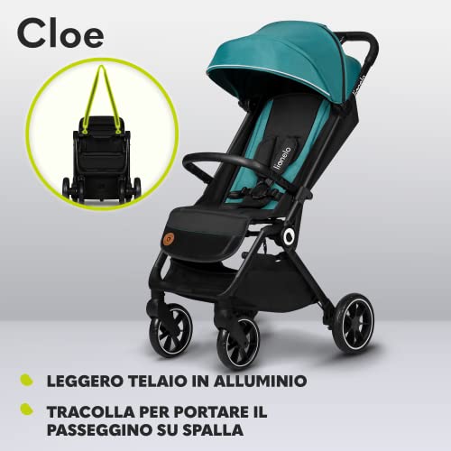LIONELO Cloe Passeggino leggero e pieghevole per bambini da 0 fino a 22 kg, Schienale regolabile, Posizione nanna, Impermeabile, Cinture a 5 punti, Ruote XXL, Zanzariera, Portabicchieri (Verde) : Prima infanzia