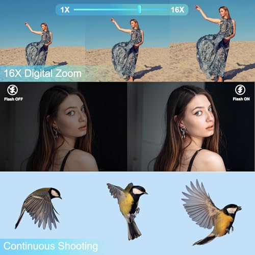 Macchina Fotografica Digitale, 64MP 4K Zoom Digitale 16X Fotocamera Digitale Autofocus con Flash Potente Macchina Fotografica Compatta con Scheda 32GB : Elettronica