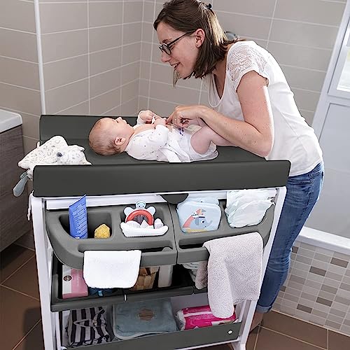 Bebeconfort Dolphy Fasciatoio con Vaschetta Bagnetto Neonato 2 in 1, 0 12 Mesi (max 11kg), Fasciatoio con Ruote, Cassettiera, Materassino Imbottito Cambio Pannolini, Pratico Tubo di Scarico, Grey Mist : Amazon.it: Prima infanzia