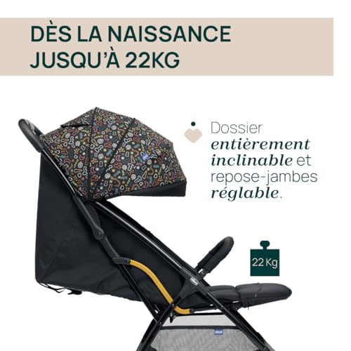 Chicco, Glee, Passeggino 0  Mesi 22 Kg, con Chiusura Automatica e Compatta, Capotte Estensibile con Trattamenti UV50  Antipioggia, Schienale Reclinabile e Regolabile, Poggiagambe : Prima infanzia