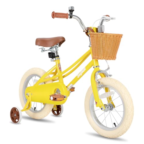 JOYSTAR 14 pollici bicicletta per bambini con ruota di allenamento e cestini, bicicletta per bambini per 3 5 anni ragazze, Giallo : Sport e tempo libero